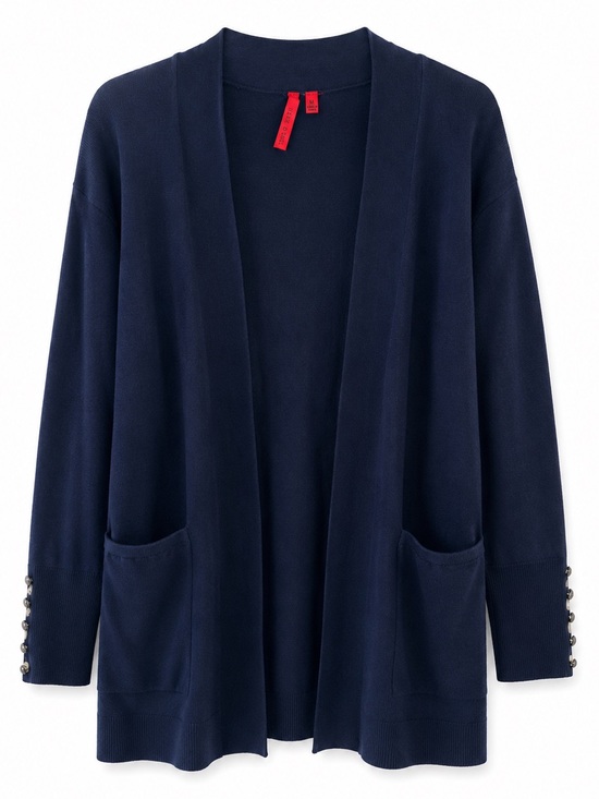 love scarlett Sweaters - Love Scarlett Navy Open Front Longline Cardigan Gold Button Cuff Pockets M